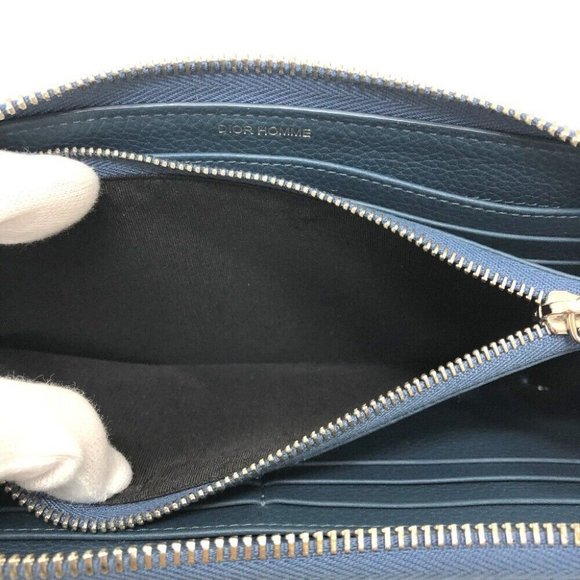 DIOR HOMME logo Zip Around Saif Long Wallet Leather Navy/SilverHardware - Picture 7 of 16